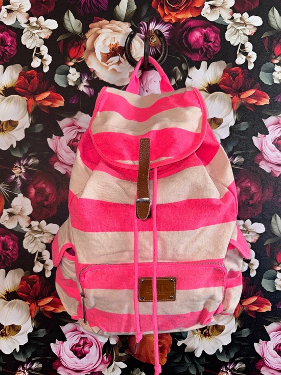 PINK Victoria's Secret Handbags - NWOT, Y2K PINK Victoria's Secret Neon Pink Striped Canvas Backpack, Vintage